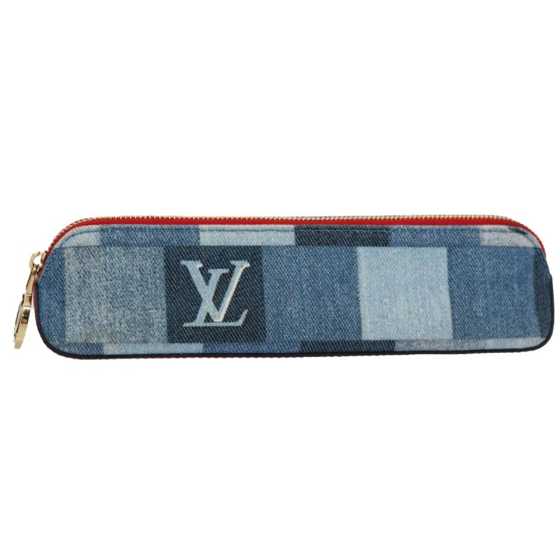 Louis Vuitton Monogram Denim Trousse Elizabeth Pen Case Blue GI0444 Auth 61468
