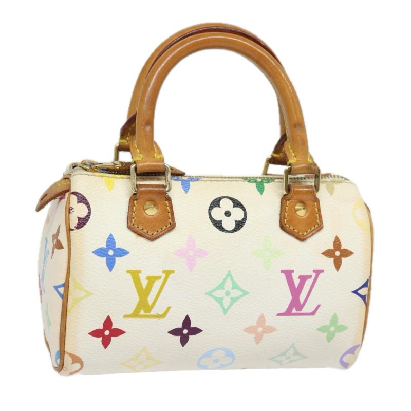Louis Vuitton Monogram Multicolor Mini Speedy Hand Bag White M92645 Auth 79012