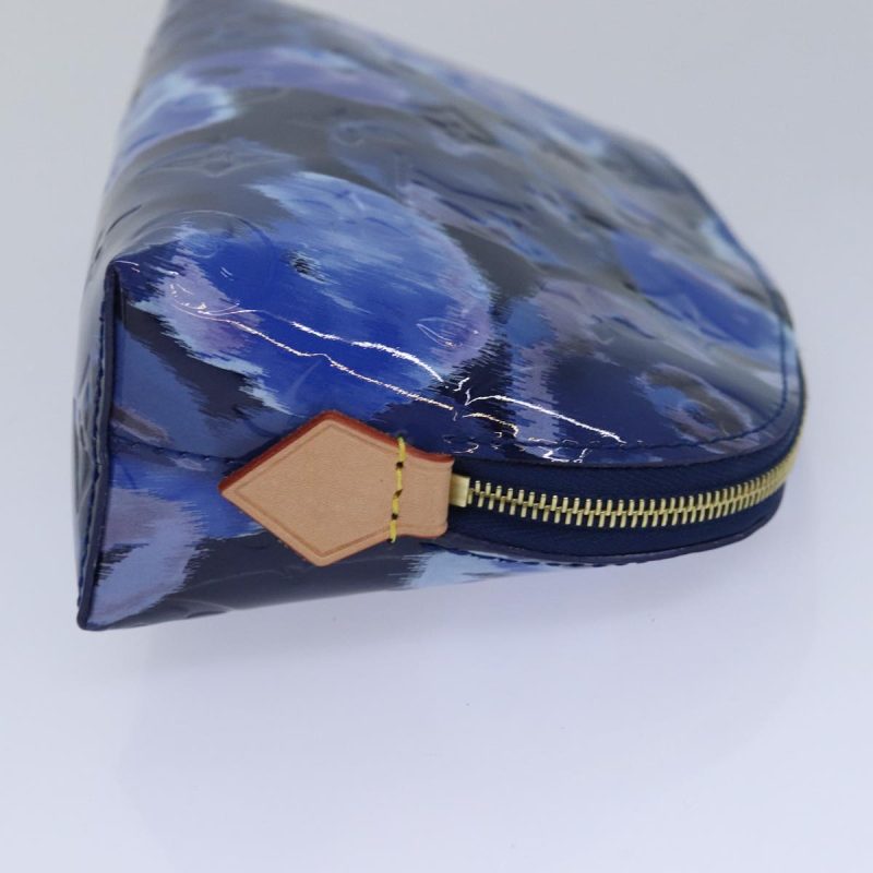 Louis Vuitton Vernis Ikat Flower Pochette Cosmetic Pouch Blue M90044 Auth 80660A - Image 4