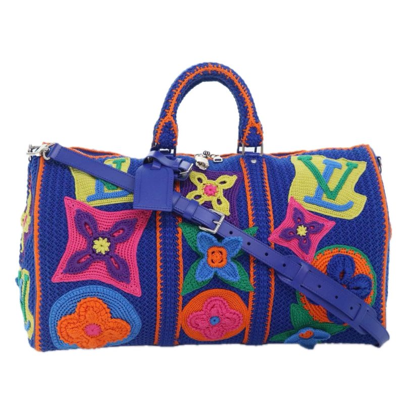 Louis Vuitton Monogram Flower Keepall Bandouliere 50 Bag Blue M21895 Auth 83744S