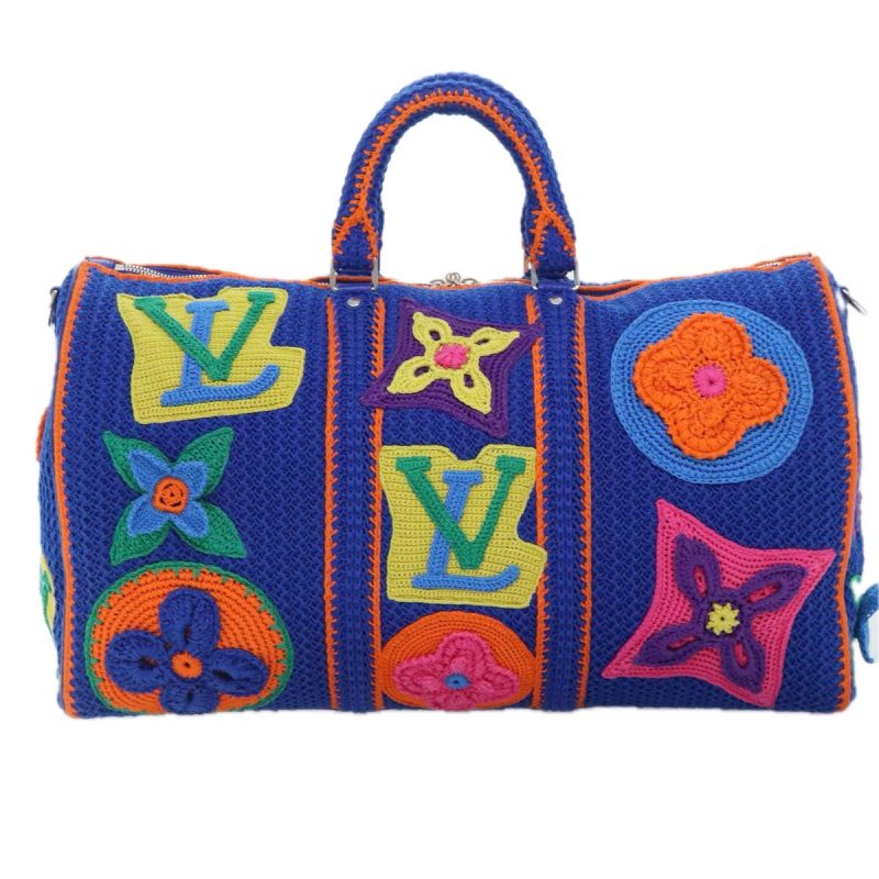 Louis Vuitton Monogram Flower Keepall Bandouliere 50 Bag Blue M21895 Auth 83744S - Image 2