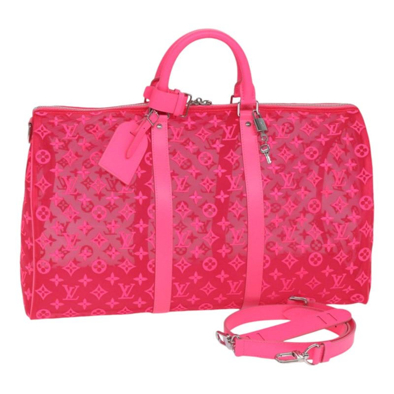 Louis Vuitton Monogram Mesh Keepall Bandouliere 50 Bag Pink M45048 Auth 83745S