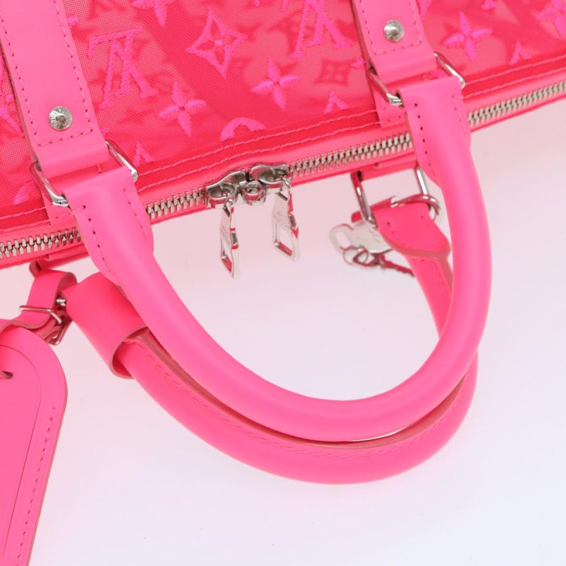 Louis Vuitton Monogram Mesh Keepall Bandouliere 50 Bag Pink M45048 Auth 83745S - Image 7
