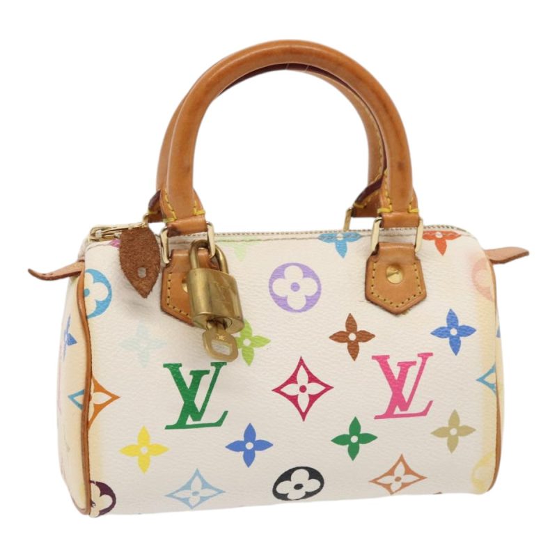 Louis Vuitton Monogram Multicolor Mini Speedy Hand Bag White M92645 Auth 85576
