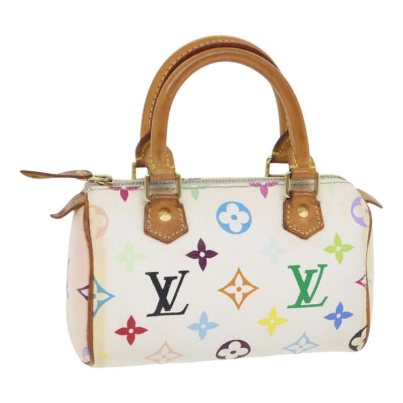 Louis Vuitton Monogram Multicolor Mini Speedy Hand Bag White M92645 Auth 91168