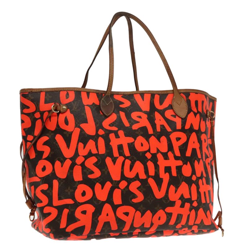 Louis Vuitton Monogram Graffiti Neverfull GM Tote Bag Orange M93702 Auth 95450