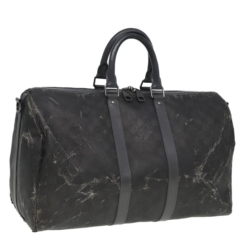 Louis Vuitton Damier Carbon Keepall Bandouliere 45 Bag Black N41324 Auth bs15288