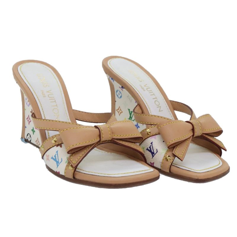 Louis Vuitton Monogram Multicolor Mule Sandals 34 White  yk15107